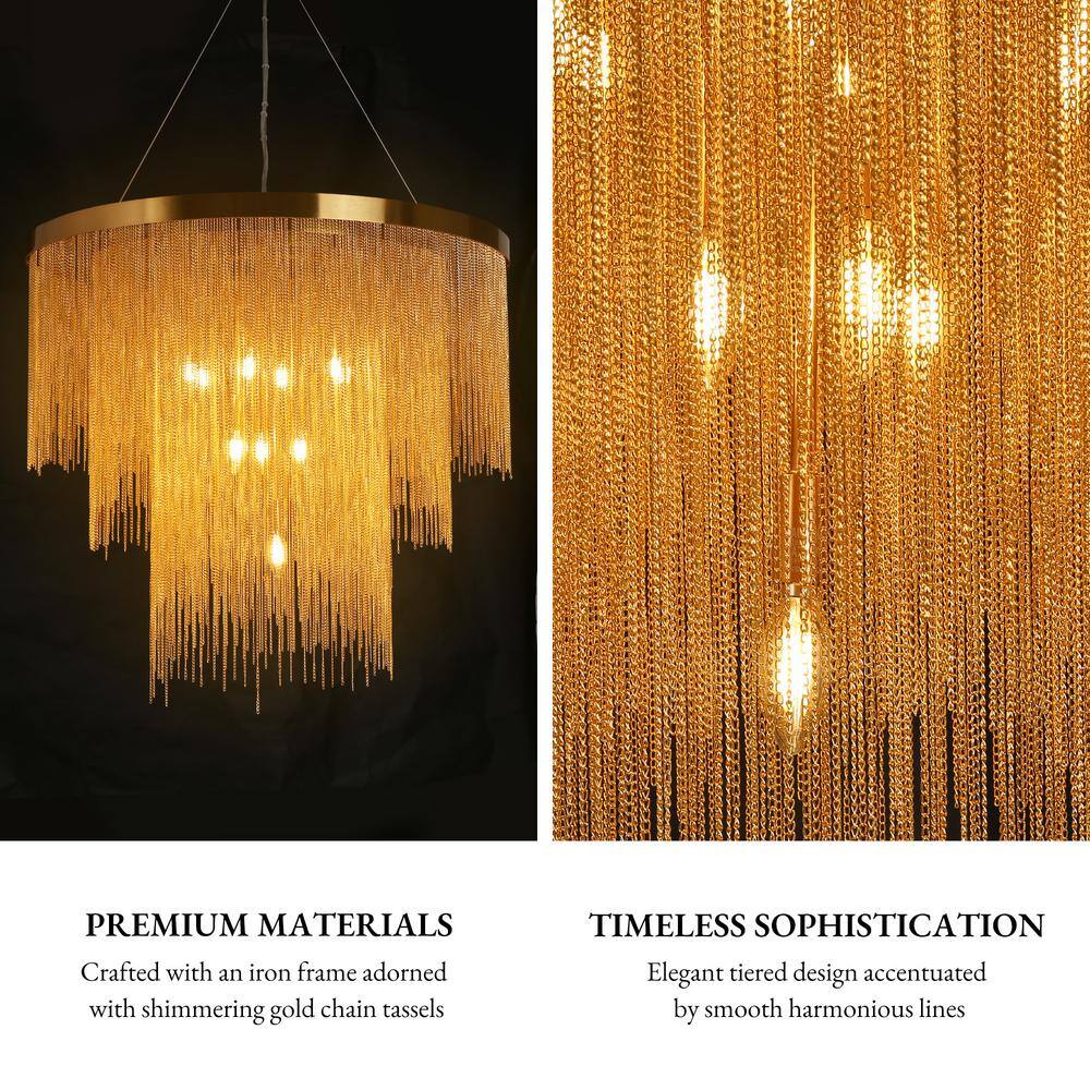 Gold 3-Tier Chain Tassel Drum Chandelier