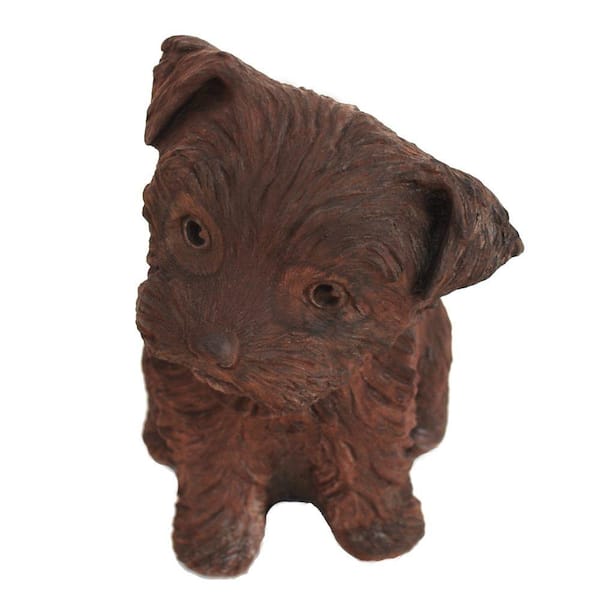 Unbranded Cast Stone Yorkshire Puppy Garden Statue, Dark Walnut