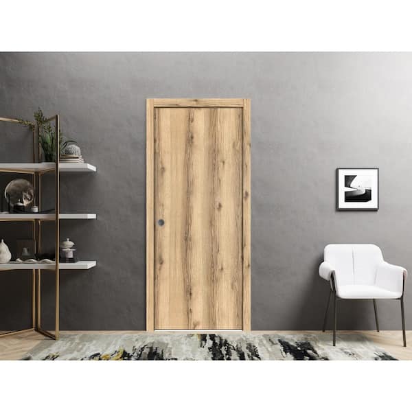 Planum 0010 32 in. x 80 in. Flush Oak Finished Wood Sliding Door with Single Pocket Hardware