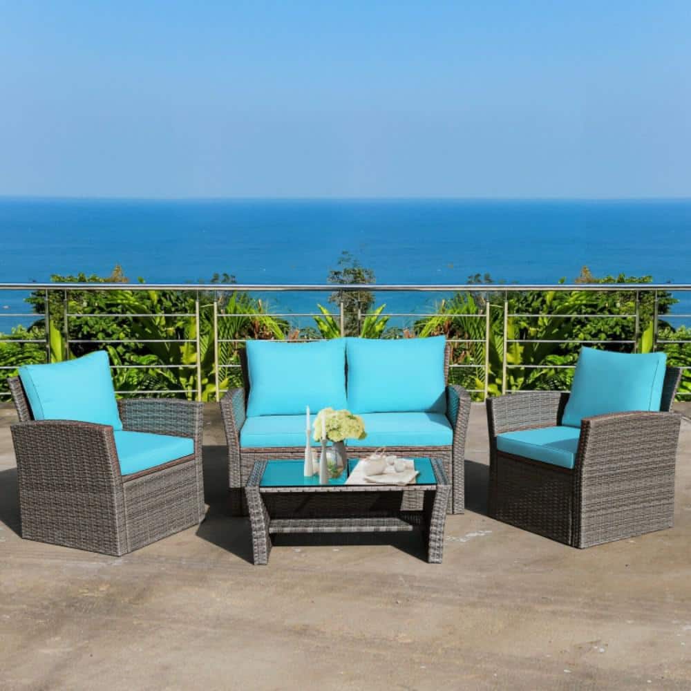 4-Piece Wicker Patio Conversation Set with Green Cushions price history on PriceWatchPro