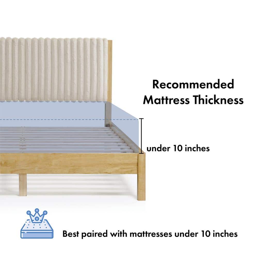 Alder Light Brown Rubberwood Queen Bed with Upholstered Headboard
