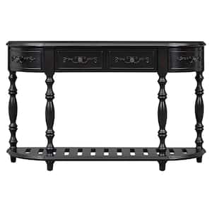 52.00 in. W x 13.00 in. D x 32.20 in. H Black Linen Cabinet Curved Console Table with 4-Drawers and 1-Shelf