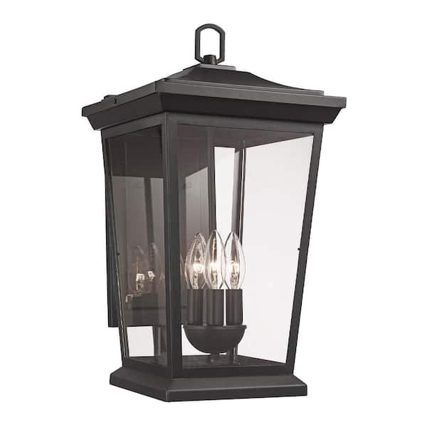 Bel Air Lighting Turlock 3-Light Black Outdoor Wall Light Fixture with Clear Glass