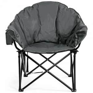 Grey Steel Folding Camping Moon Padded Chair with Carry Bag