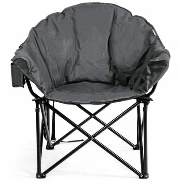 ANGELES HOME Grey Steel Folding Camping Moon Padded Chair with Carry Bag