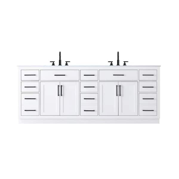 84 in. Double Sink White Bath Vanity with White Engineered Marble Top