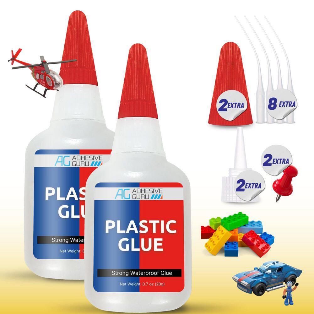 AG Plastic Glue-1.4 oz Super Glue, Fast-Drying, Clear Strong Adhesive for Plastic Repairs & Models (0.7 oz/Pack, 2-Pack)