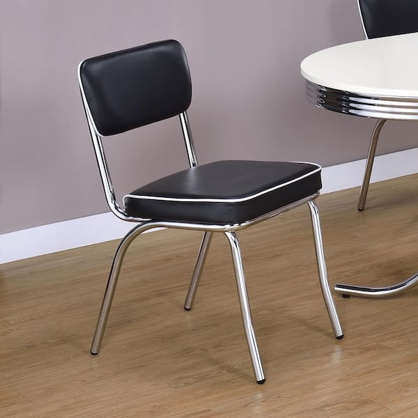 Black and Chrome Retro Side Chairs with Cushion (Set of 2)