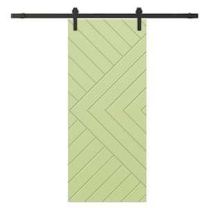 Chevron Arrow 24 in. x 84 in. Fully Assembled Sage Green Stained MDF Modern Sliding Barn Door with Hardware Kit