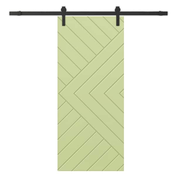 CALHOME Chevron Arrow 24 in. x 80 in. Fully Assembled Sage Green Stained MDF Modern Sliding Barn Door with Hardware Kit