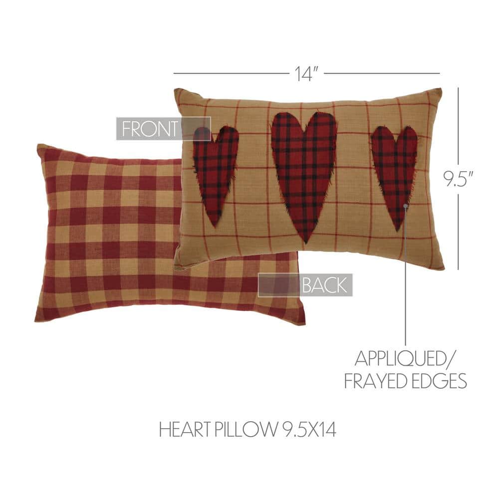 Burgundy Heart Applique Rectangular Cotton Pillow 9.5x14