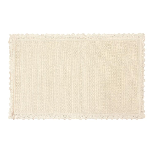 Laura Ashley Reversible Crochet Beaded 17 in. x 24 in. Bath Rug, Ivory