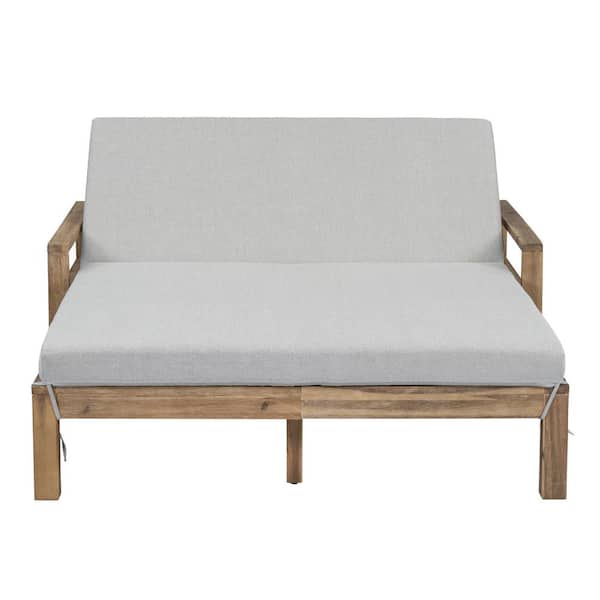 Unbranded Farmhouse-styled Wood Outdoor Day Bed for Relaxation, Patio Sunbed with Grey Cushions for Poolside, Garden and Backyard
