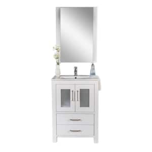 Newport 24 in. W x 18 in. D Bath Vanity in White with Ceramic Vanity Top in White with White Basin and Mirror