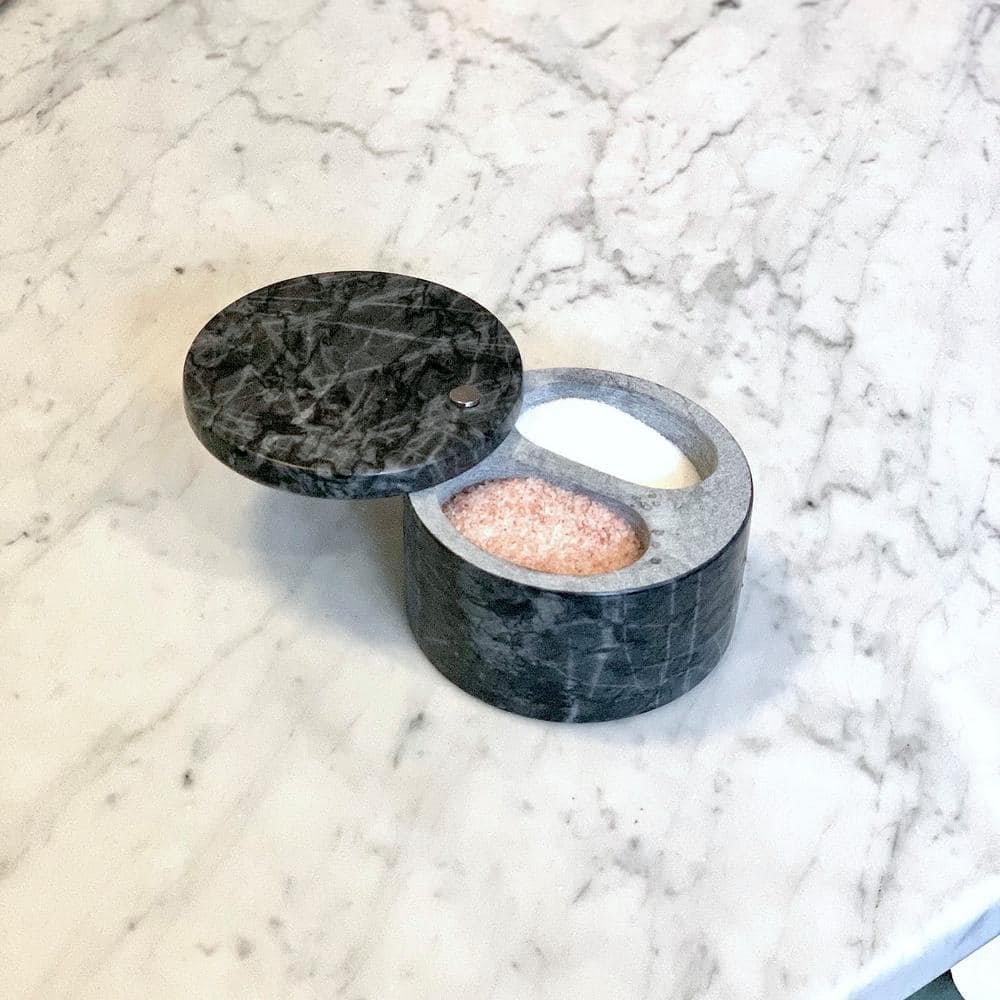 Elegant Black Marble Double Salt Cellar for Kitchen Seasoning Storage