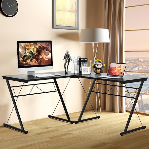 59 in. L-Shaped Black Computer Table