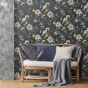 Sierra Black Floral Textured Peelable Paper Wallpaper