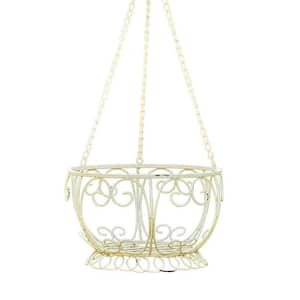 Set of 2 Iron Hanging Basket Planters in Antique White