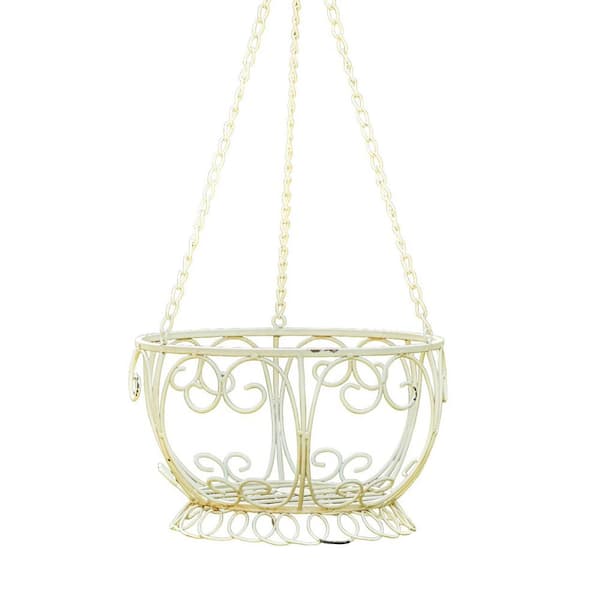 Zaer Ltd. International Set of 2 Iron Hanging Basket Planters in Antique White