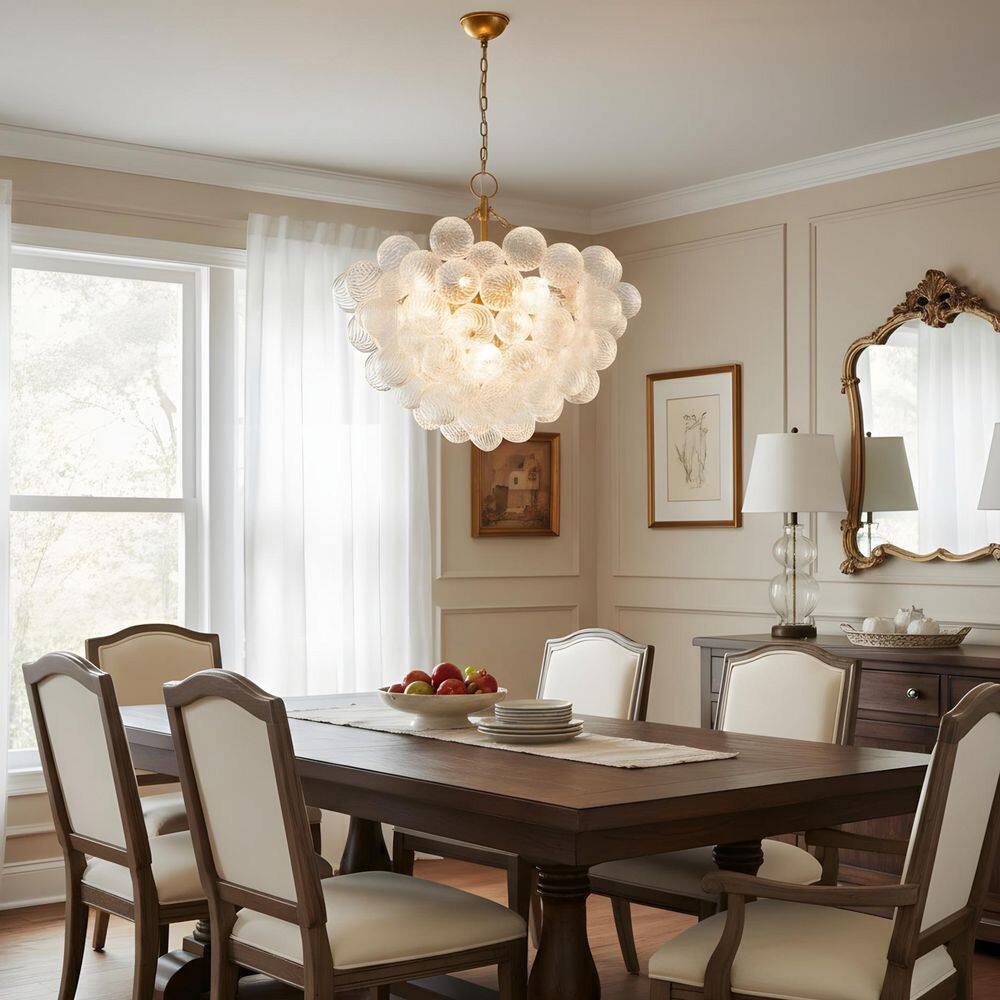 24 in. 8-Light Gold Modern Threaded Glass Shade Pendant for Dining Room, Living Room, Entry Way price history on PriceWatchPro