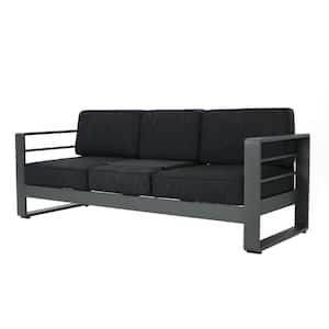 Valentina Grey Aluminum Outdoor Sofa with Dark Grey Cushions and Tray