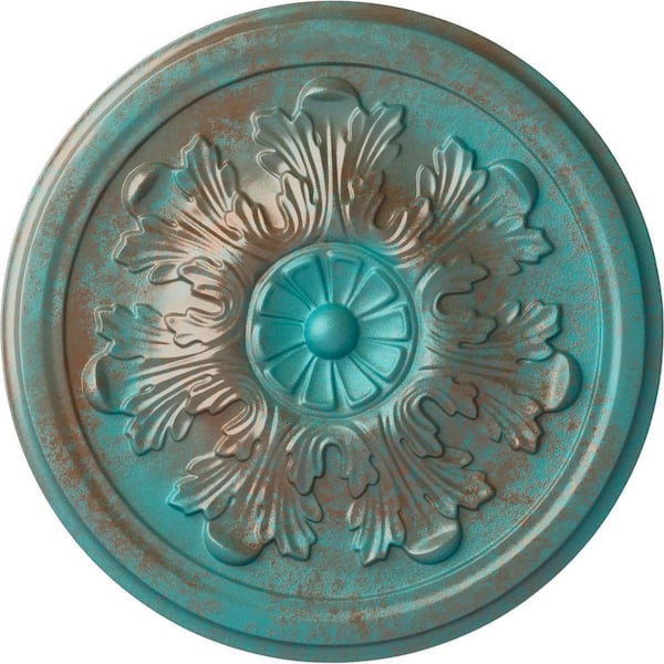 Ekena Millwork 7/8 in. x 12-3/4 in. x 12-3/4 in. Polyurethane Legacy Acanthus Ceiling Medallion, Copper Green Patina
