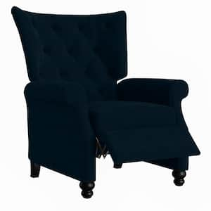 Navy Blue Velvet Fabric Push Back Recliner