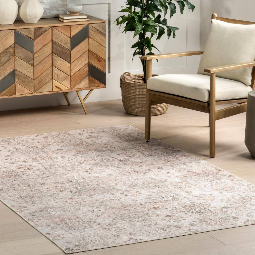Alona Light Beige and Brown Synthetic Medallion 9' x 12' Area Rug