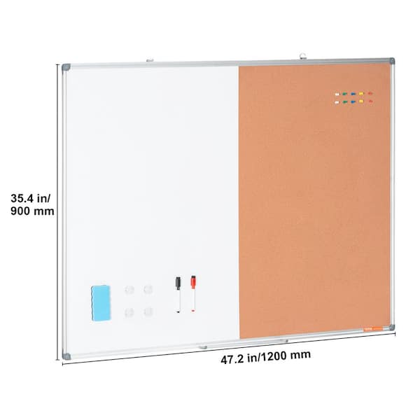 VEVOR Whiteboard and Cork Board Combo 48 in. x 47.24 in. with Aluminum Framed Bulletin Board for School Home