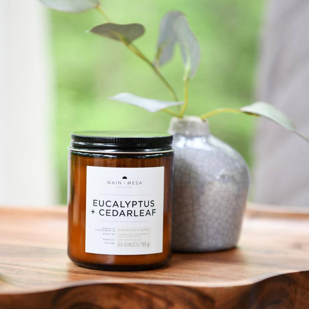 Amber Glass Jar Soy Candle with Eucalyptus & Cedarleaf Scent