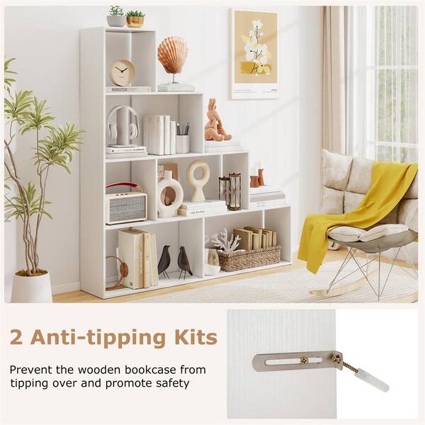HONEY JOY 2PCS 64 in. Tall White Home Wood 4-tier Ladder Bookcase