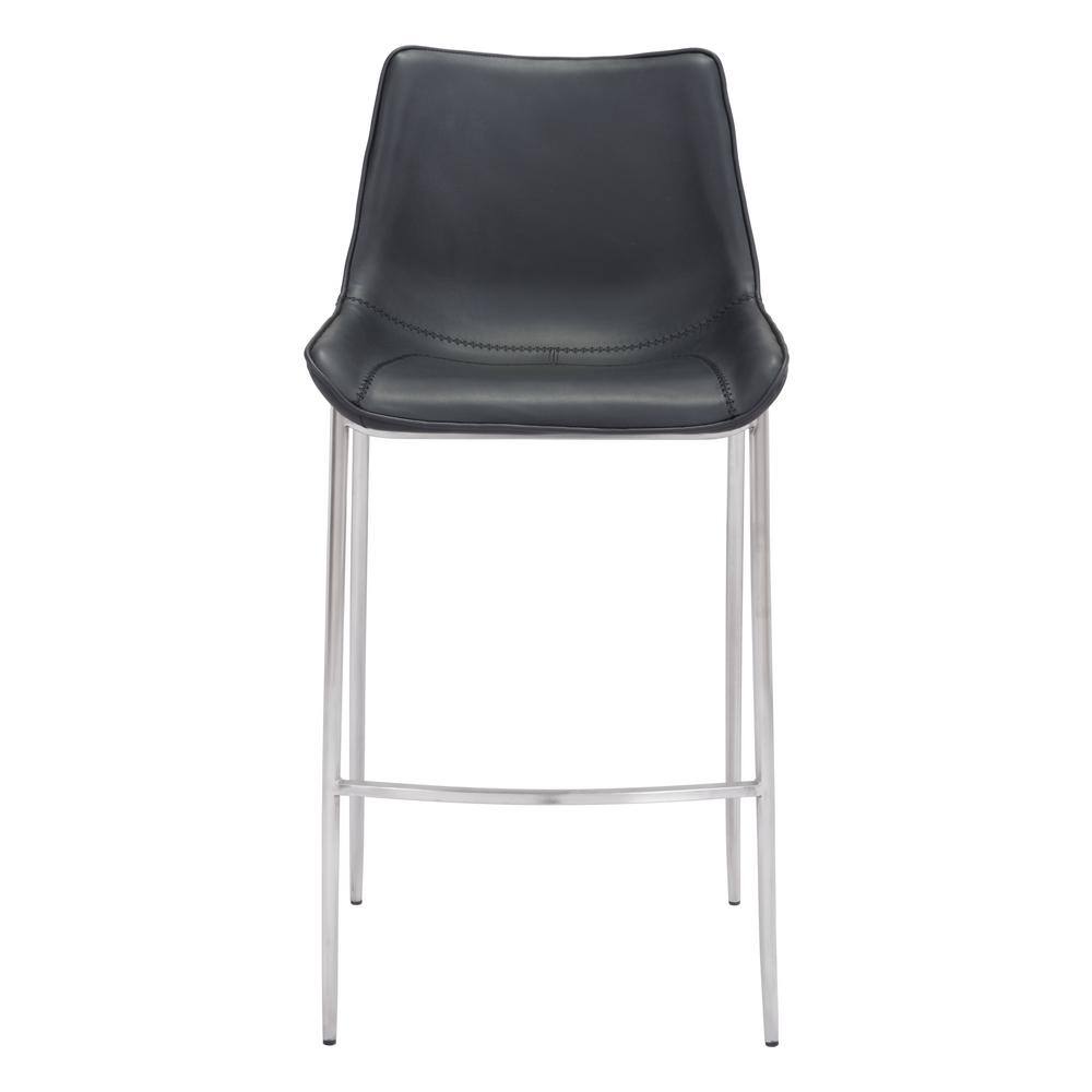 Transitional Magnus 20.7" Black Metal Bar Stool with Silver Accents