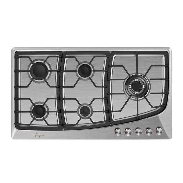 Empava 36 In Gas Cooktop Stove 5 Italian Sealed Burners Ng Lpg Convertible In Stainless Steel Empv 36gc25 The Home Depot