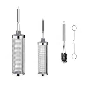 Stainless Steel Barbecue Grill Grates, Rolling Grill Net Tubes with 2 Handles, 2 Hooks and Cleaning Brush (2-Pack)