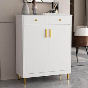 White Wooden Sideboard, Storage Cabinet, Food Pantry with 2 Drawers And Adjustable Shelves