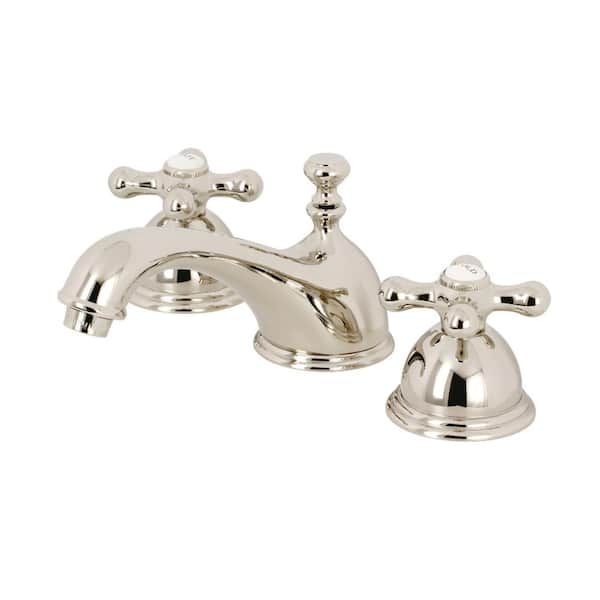 Kingston Brass Restoration Cross 8 in. Widespread 2-Handle Bathroom Faucet in Polished Nickel
