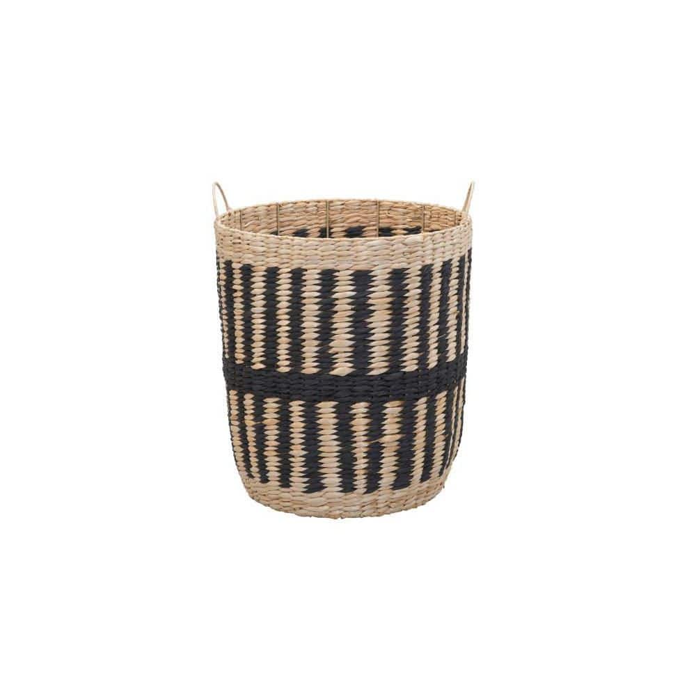Natural and Black Seagrass Woven Storage Basket with Handles