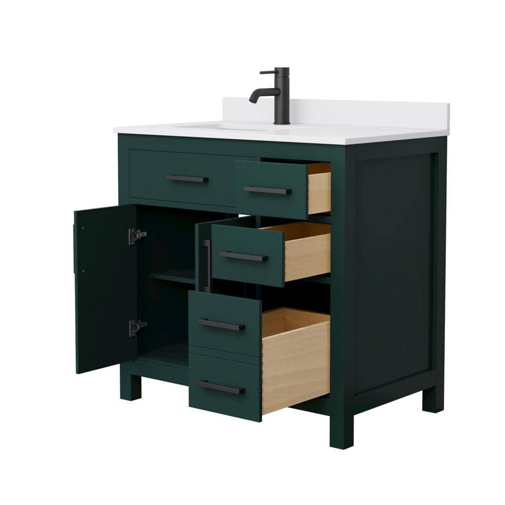 Green Freestanding Single Bathroom Vanity with White Cultured Marble Top