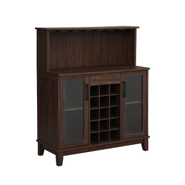 Home Source Industries Home Source Mahogany Bar Cabinet with Wine Rack and Glass Doors