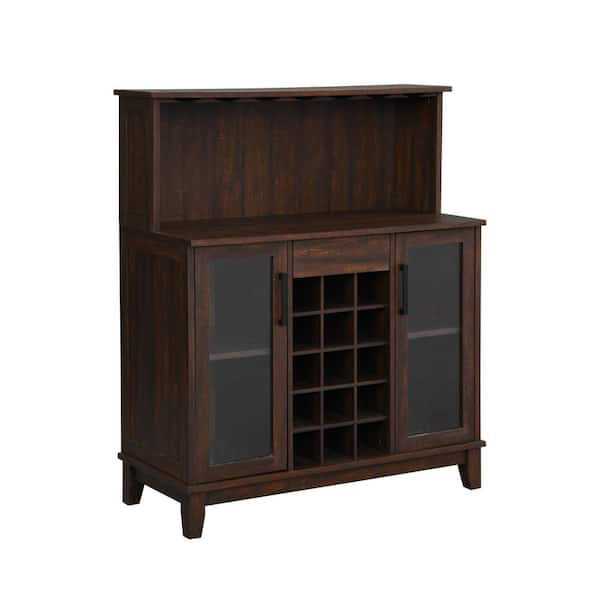Home Source Industries Home Source Mahogany Microwave Station Bar Cabinet with 4-Shelves and Wine Rack
