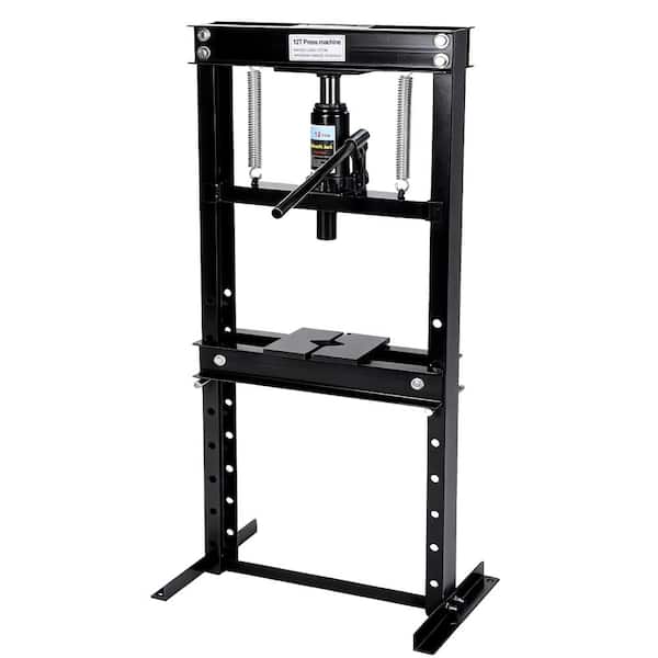 Heavy Duty H-Frame Black 12-Ton Hydraulic Shop Press for Automotive Repair, Bearing and U-Joint Work