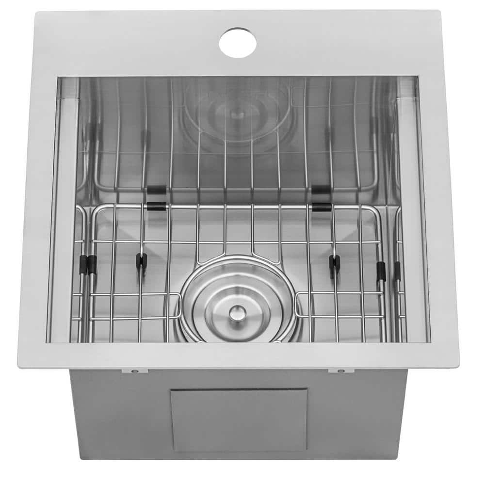 Ruvati 15'' Stainless Steel Workstation Sink with Sapele Wood Cutting Board