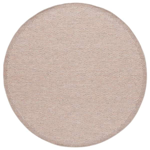 Sisal All-Weather Ivory/Orange Beige 7 ft. x 7 ft. Solid Border Round Indoor/Outdoor Area Rug