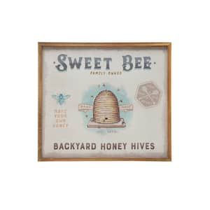Sweet Bee Backyard Honey Hives'' Wood Framed Canvas Home Wall Art Print 18.1 in. x 20.5 in. .