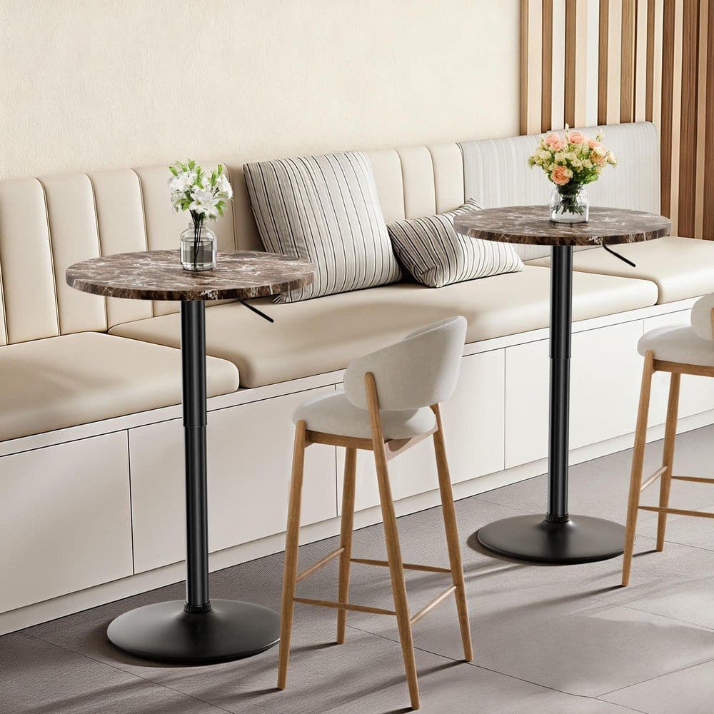 36 in. Adjustable Height Round Pub Table with Marble Swivel Top, Black Metal Base, 2-Piece price history on PriceWatchPro