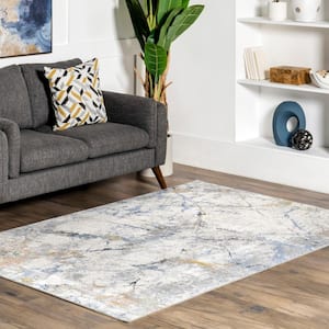 Luca Abstract Splatter Machine Washable Beige 5 ft. x 8 ft. Traditional Area Rug