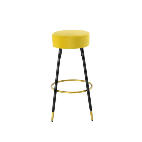 ATHMILE 30 in. Mustard Velvet Bar Stool (Set of 1)