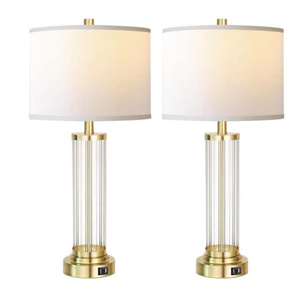 Rottogoon 26 in. Gold Modern Table Lamp Set of 2 Bedroom Bedside Lamps with 3-Way Dimmable USB Tall End Lamps for Living Room
