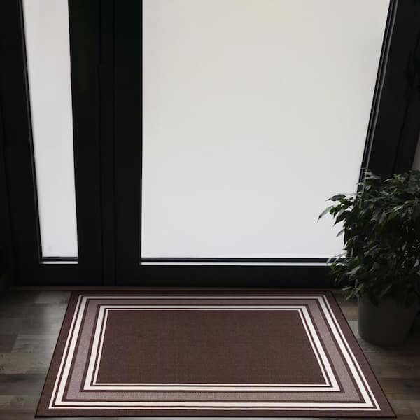 2 x 3 Brown Carmel Bordered Non Slip Doormat Indoor Area Rug