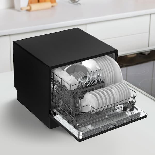 21 in. Professional Digital Portable Countertop Dishwasher with 6 Place Settings in Black